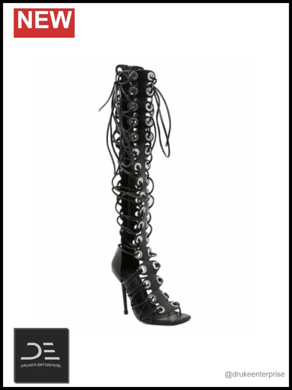Women's Knee High Gladiator Heels Peep Toe Lace Up Sandals Square Toe Stiletto